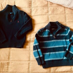 Polo by Ralph Lauren Navy and Commerce Teal Stripe Half-Zip Sweaters
